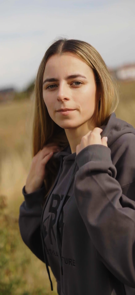 Women's Solace Hoodie. Grey - Black Logo