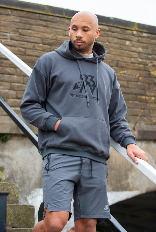 Mens Altitude Hoodie. Grey - Black Logo