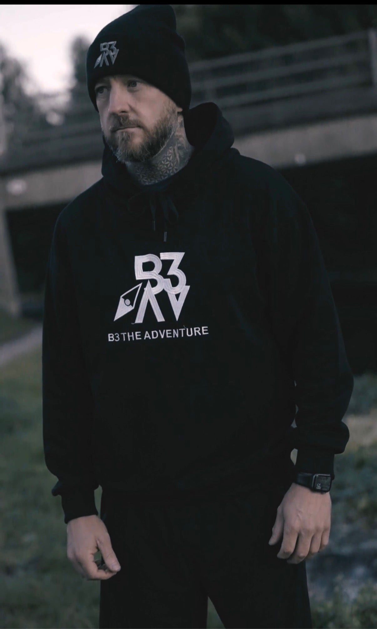 Unisex Beanie Hat - Black - Grey Logo