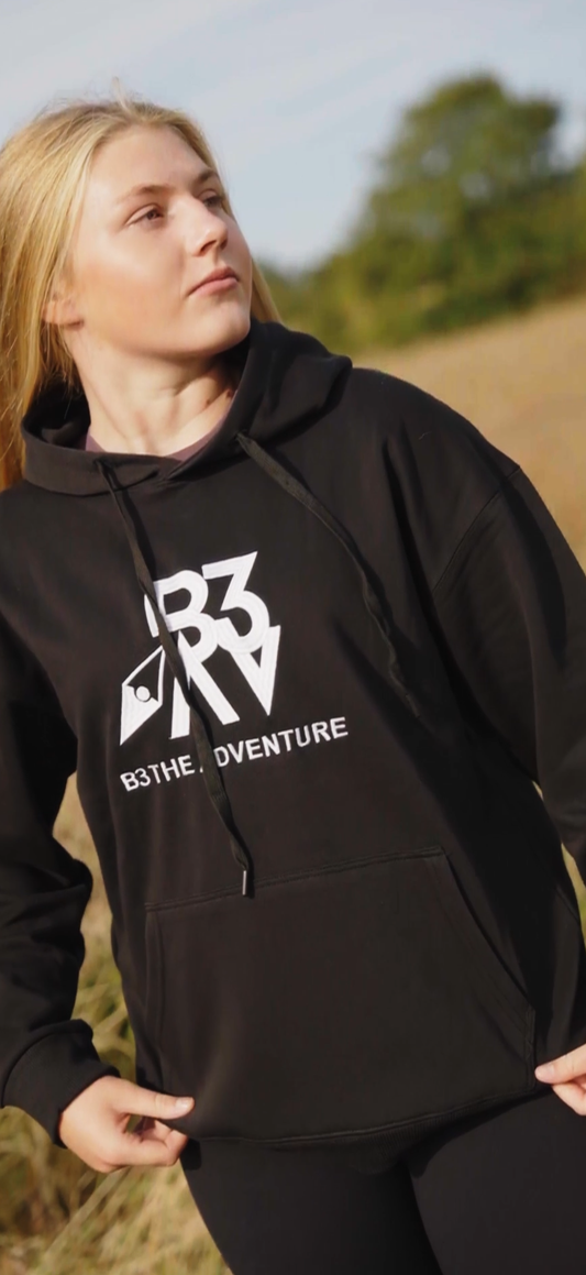 Women's Solace Hoodie. Black - White Logo