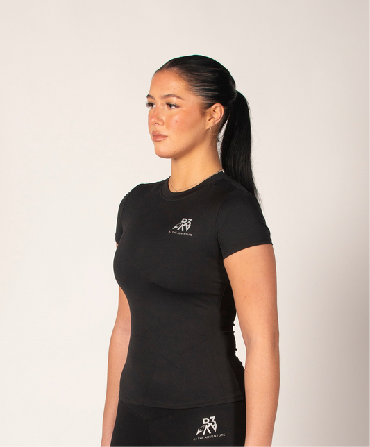 Women's Journey Black Gym Yoga Short Sleeve Top