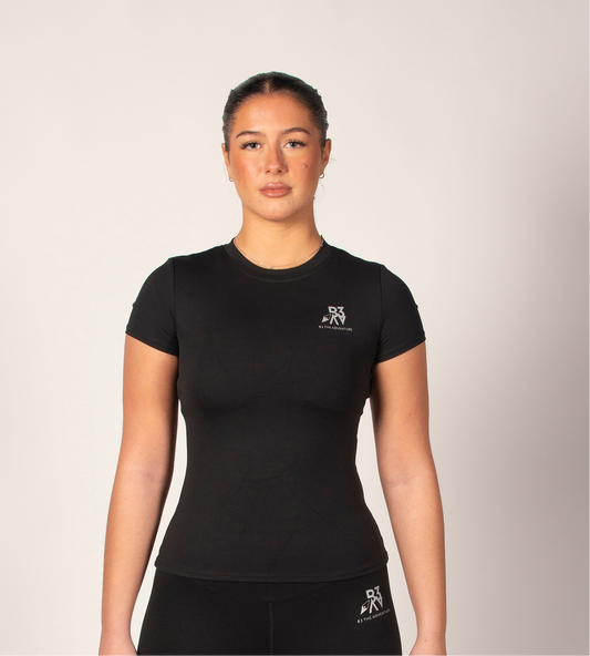 Women's Journey Black Gym Yoga Short Sleeve Top