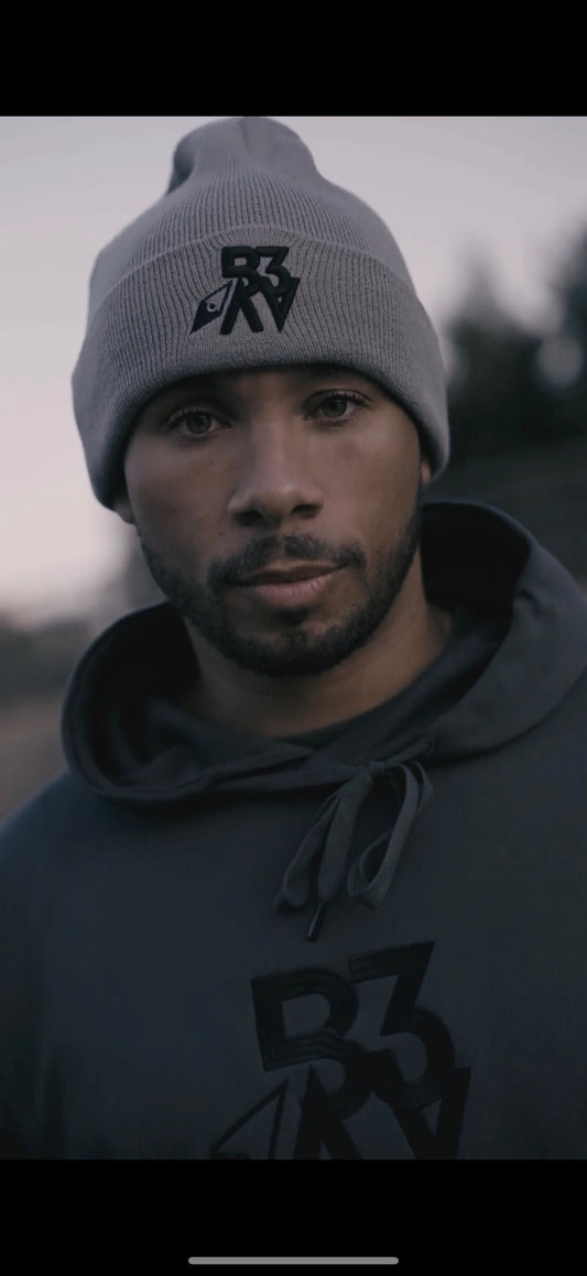 Unisex Beanie Hat - Grey - Black Logo