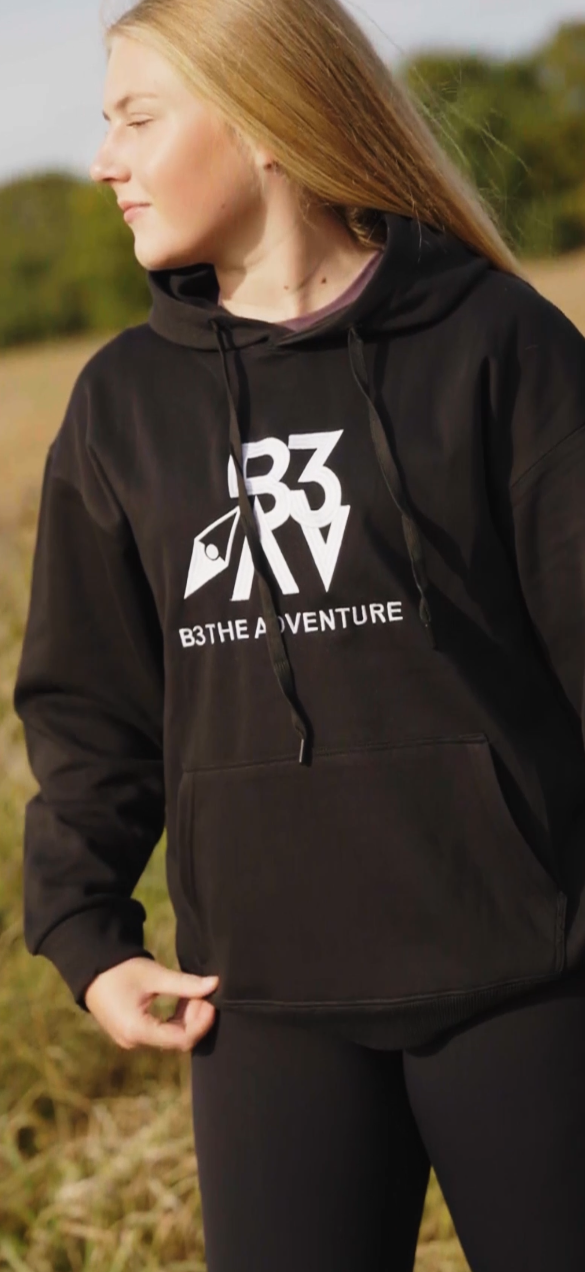 Women's Solace Hoodie. Black - White Logo